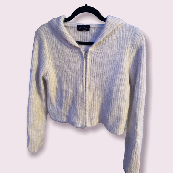Cream Fuzzy Zip Up Hoodie - Picture 1 of 3